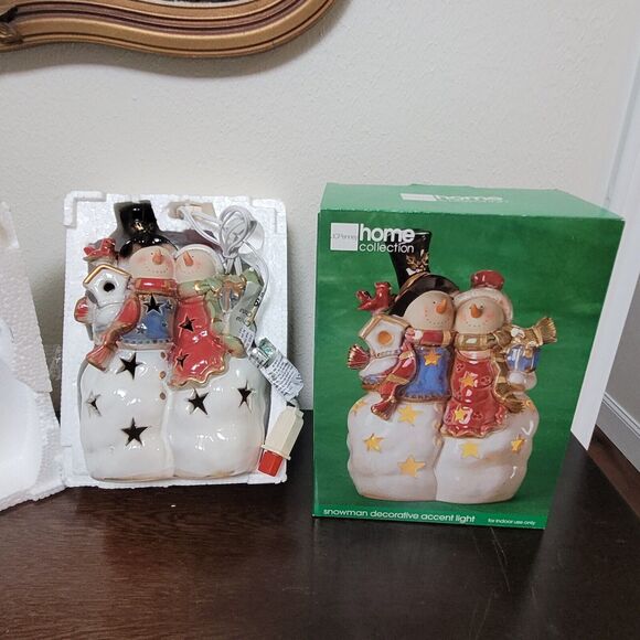 Lighted Snowman Accent Light Decor Couple JC Penny Home Collection Porcelain - Picture 4 of 14